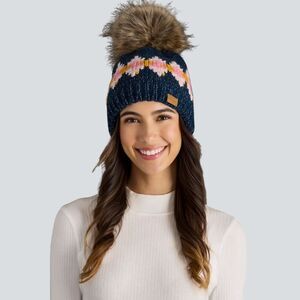 PANACHE Navy, Pink & Mustard Patterned Pom Pom Beanie Hat